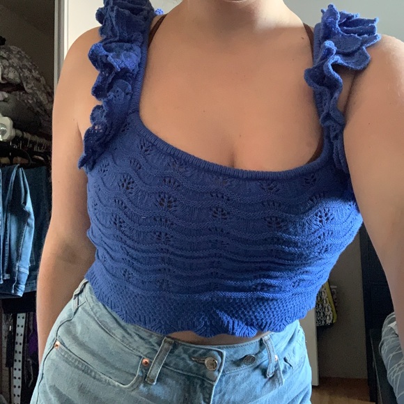 H&M Blue Ruffle Top - Picture 1 of 4